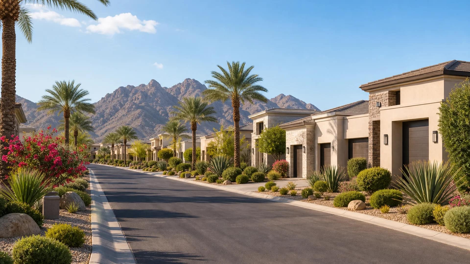 Master-planned community streetscape in northwest Las Vegas near Mesa at Skyeview
